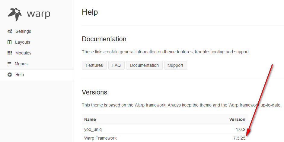 Как на Joomla! обновить Warp Framework к новой версии в шаблонах от YOOtheme?