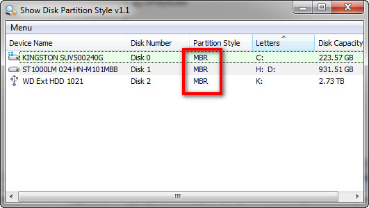 partition table